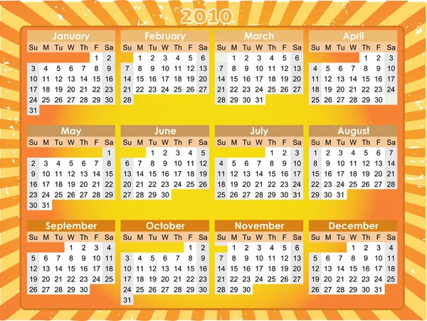 Narancssárga naptár 2010 12 hónap — Stock Vector