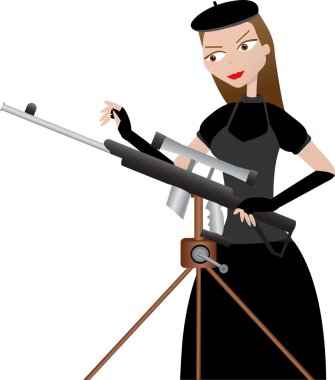 Female sharpshooter preparing gun on tri clipart