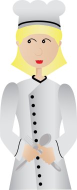 Happy Female Chef holding fork and spoon clipart