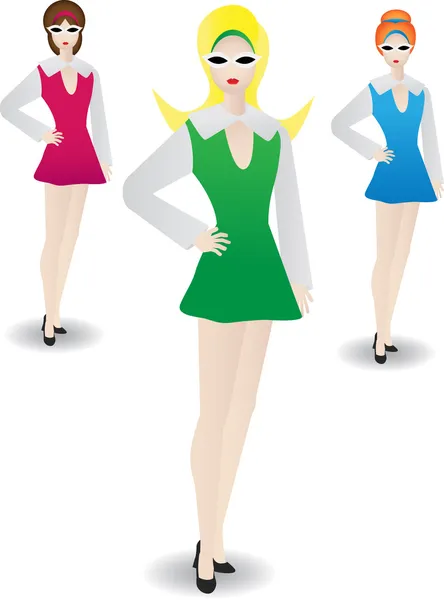 Stylish Retro Woman Standing in Modeling — Stock Vector