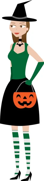 Şeker hol tutan halloween cadı kadın — Stok Vektör