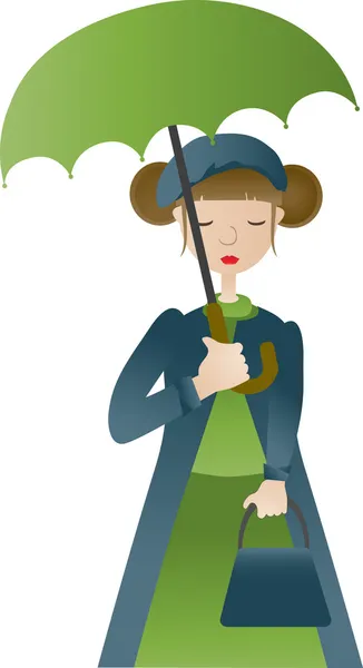 少女抱著伞矢量 — 图库矢量图片