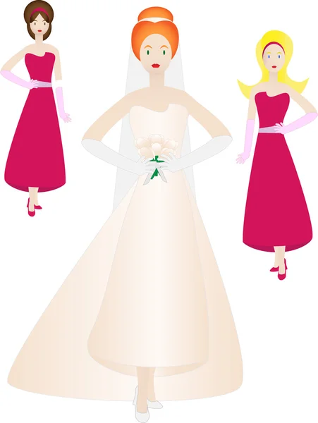 Bride and bridesmaids in pose — Stock Vector