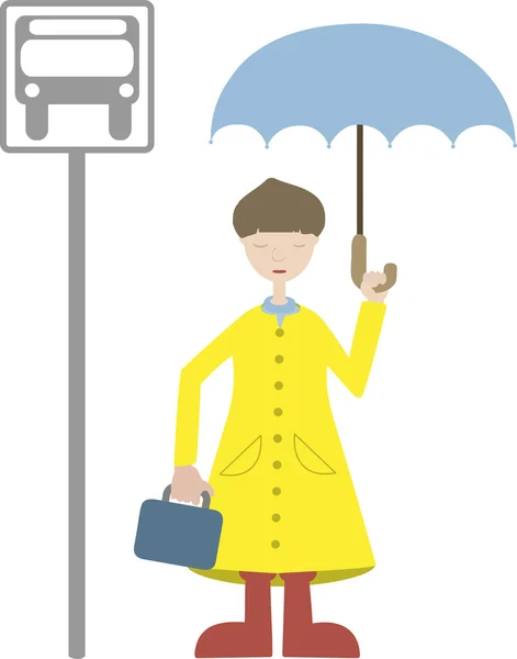 Child going to school wears rain gear — Stock Vector