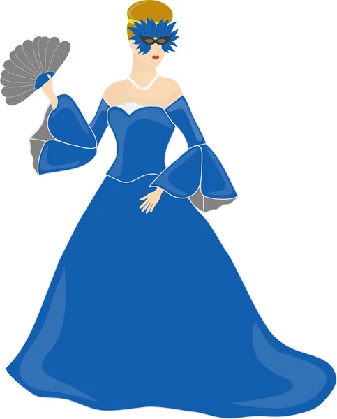 Azul vestido mascarado mulher — Vetor de Stock
