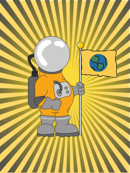 Astronaut houden een vlag raybeam backgro — Stockvector
