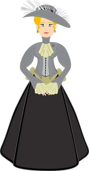 Вікторіанської жінка в сірий з капелюхом — стоковий вектор