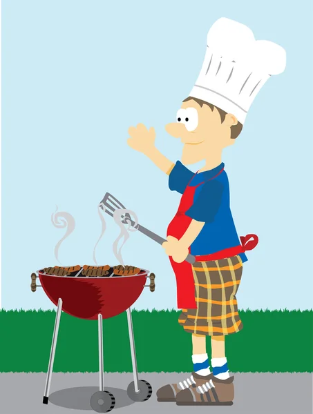Man grills food outside. — Stock Vector