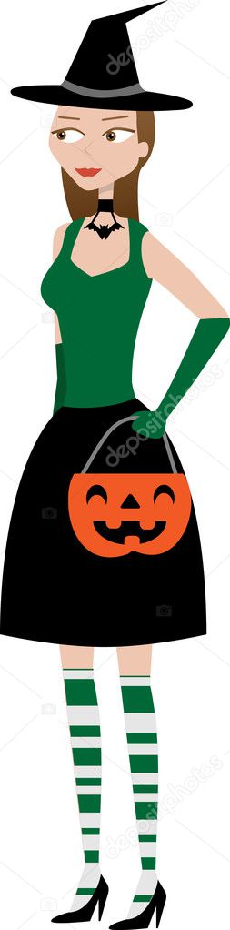 Halloween Witchy Woman holding candy hol