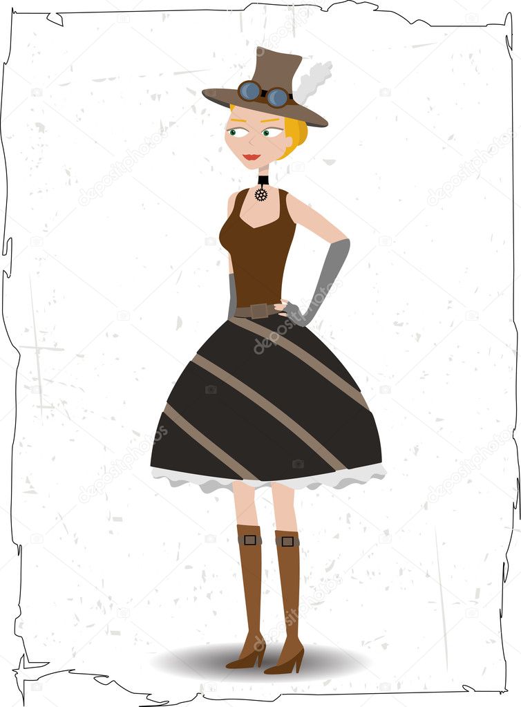 Steampunk cartoon woman posing