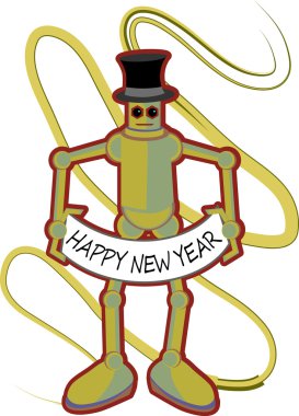 Colorful Robot holding Happy New Year si clipart