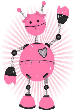 Pink Girl Robot with grunge clipart