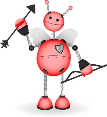 Cupid Robot hold bow arrow vector illust clipart