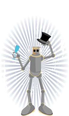 Robot holding drink and hat with rays clipart