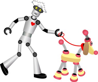 Robot walking robot dog on leash clipart