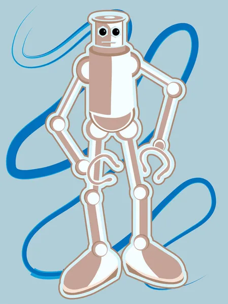 Голубой робот с большими ногами против бака — стоковый вектор