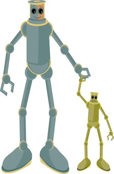 Roboty ojciec i dziecko, trzymając się za ręce — Wektor stockowy