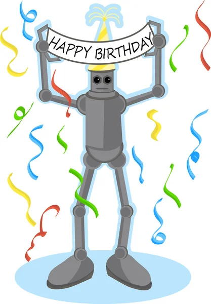 Robot kezében boldog születésnapot jele — Stock Vector