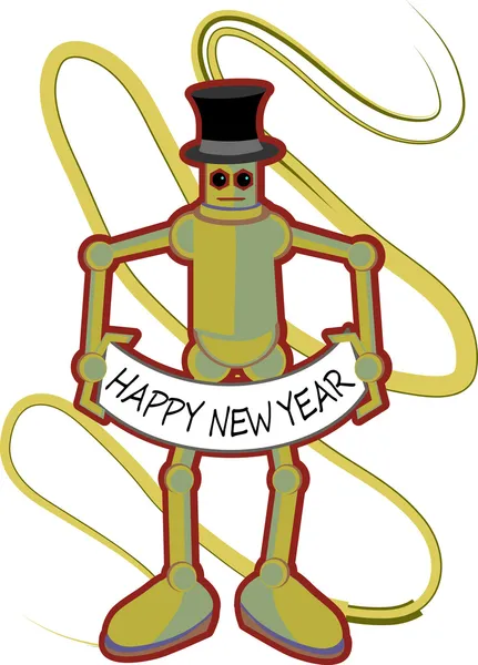 Colorful Robot holding Happy New Year si — Stock Vector