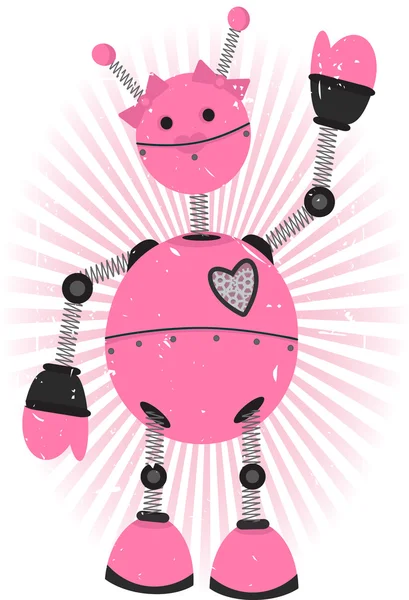 Pink Girl Robot with grunge — Stock Vector