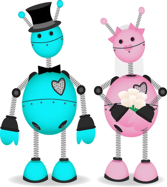 ロボット花嫁と花婿が一緒に立って — ストックベクタ