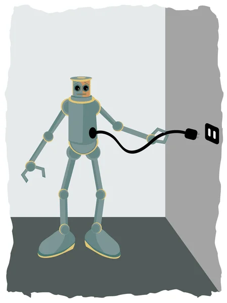 Robot plugging into wall socket — Stockvector