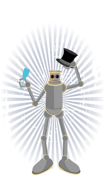 Robot holding drink and hat with rays — Stockvector