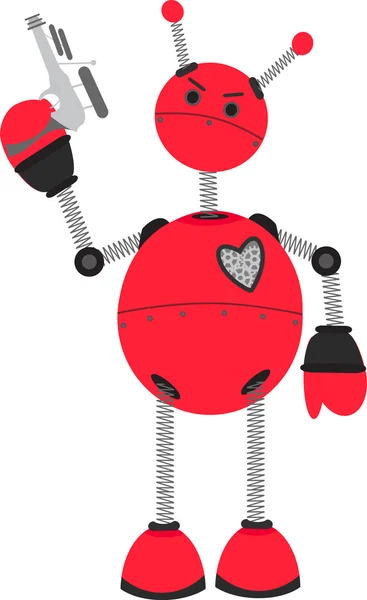 Angry Red Robot holding Ray Guy — Stockvector