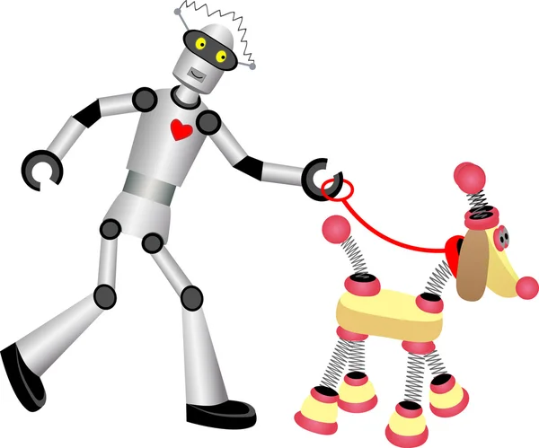 Robot walking robot dog on leash — Stock Vector