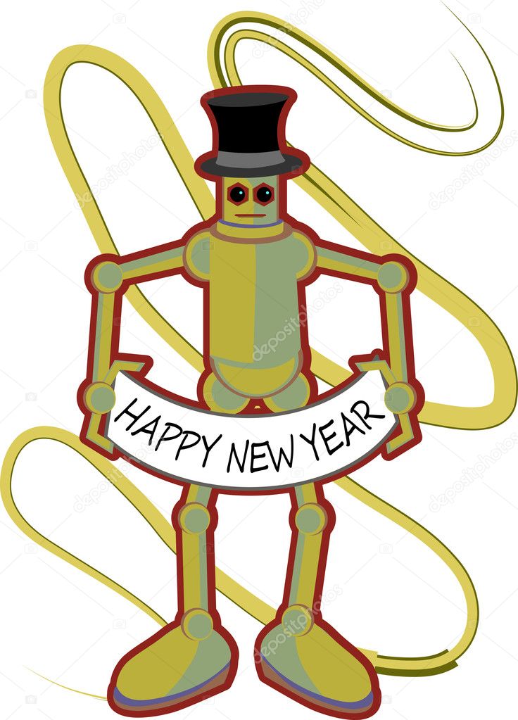 Colorful Robot holding Happy New Year si