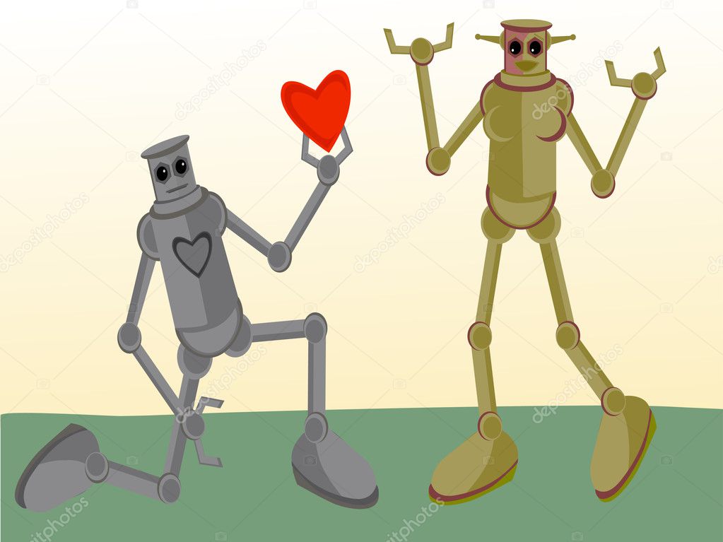 Male Robot giving his heart to Female Ro