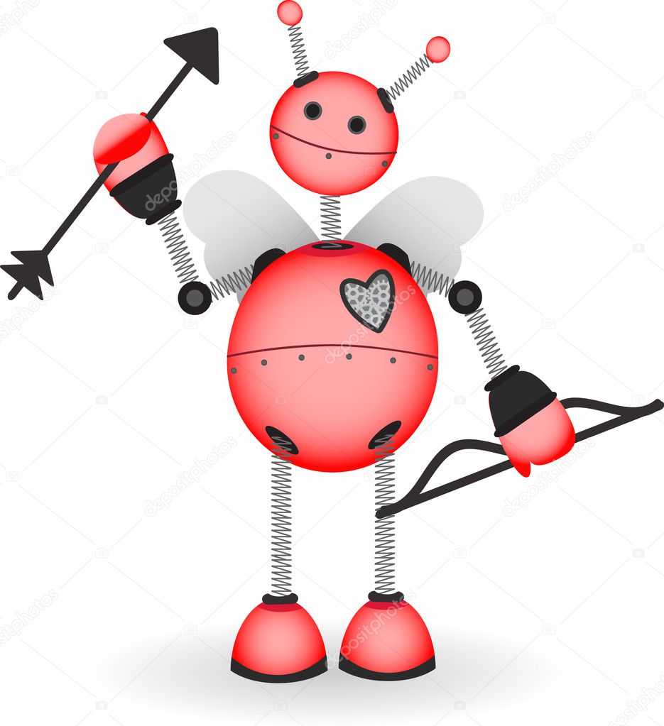 Cupid Robot hold bow arrow vector illust