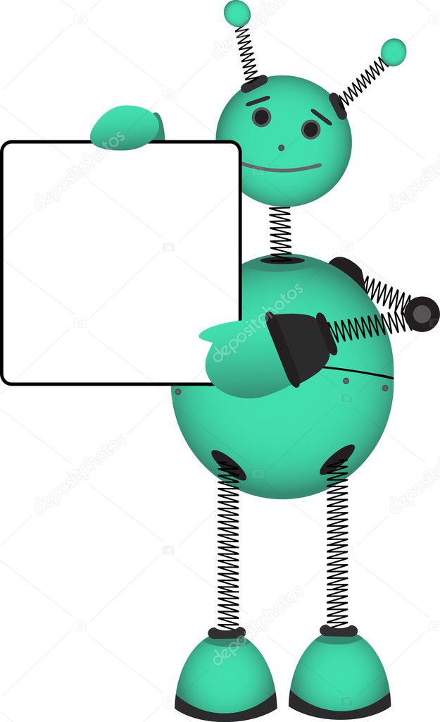 Robot holdblank ad sign vector illustrat