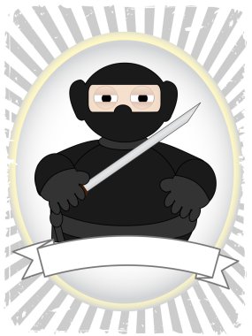 Cartoon Fat Ninja in grunge ray ad clipart