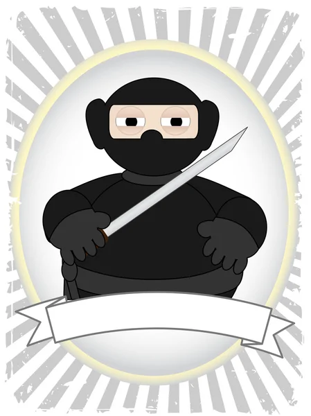 Grunge ray reklam şişman ninja çizgi film — Stok Vektör
