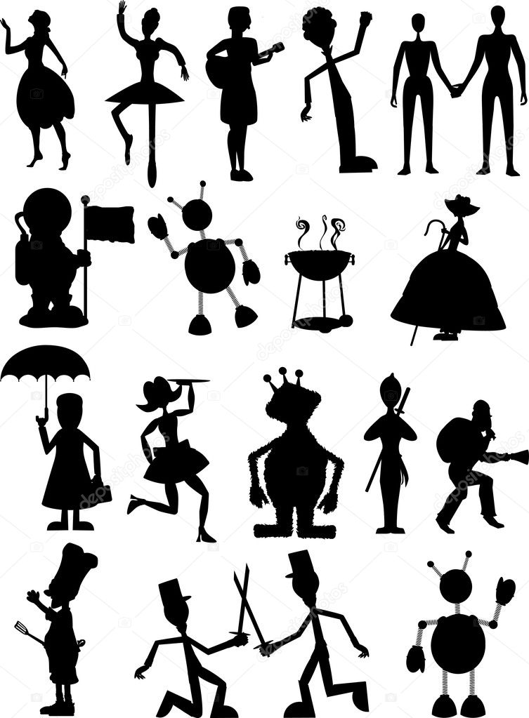 Silhouette of , monsters and robot