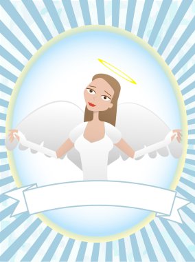 Female Angel inside oval banner advertis