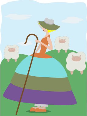 Little Bo Peep with sheeps clipart