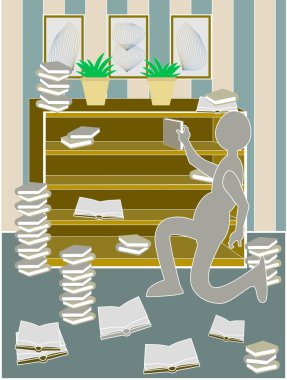 Messy bookcase clipart
