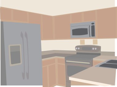 Modern Kitchen in neutral tones stylized clipart