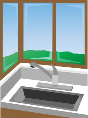 Kitchen corner at sink surrounded by win clipart