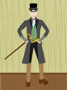 Steampunk man standing in rustic room Ve clipart