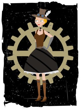 Steampunk woman on gear grunge vector ba clipart