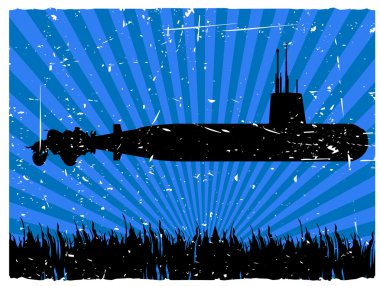 Deniz fl altındaki denizaltı siluet