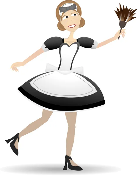Femme de chambre de dessin animé tenant vecteur duster — Image vectorielle