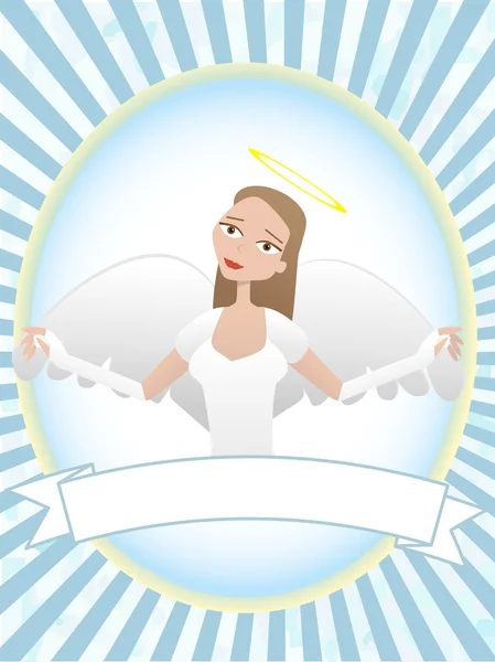 Female Angel inside oval banner advertis — Stok Vektör