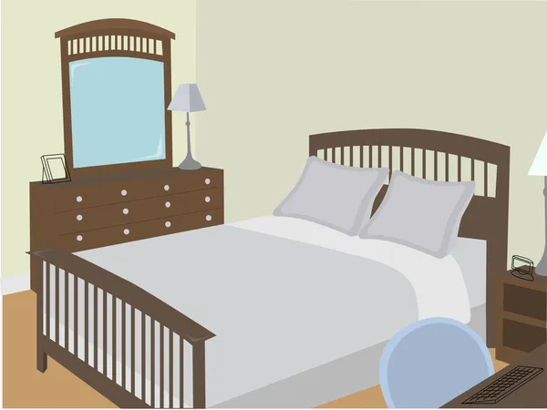 Belirli bir açıyla stilize nesne ile yatak odası — Stok Vektör