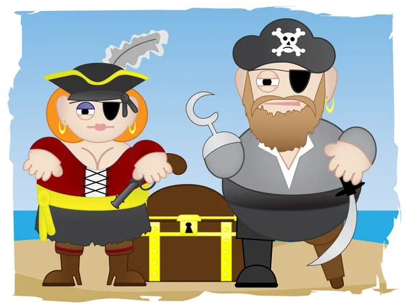 Piratas em pé na praia — Vetor de Stock
