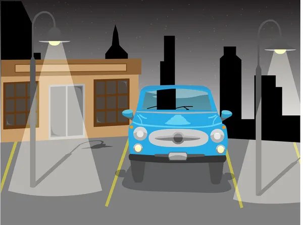 Векторный автомобиль на парковке ночью — стоковый вектор
