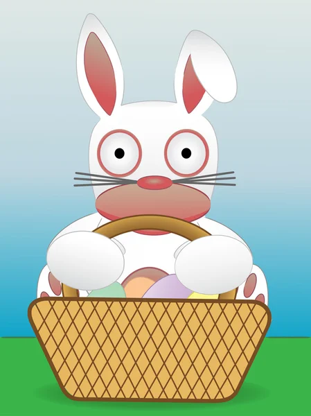 Easter Bunny Sitting With Basket of Eggs — Stock Vector